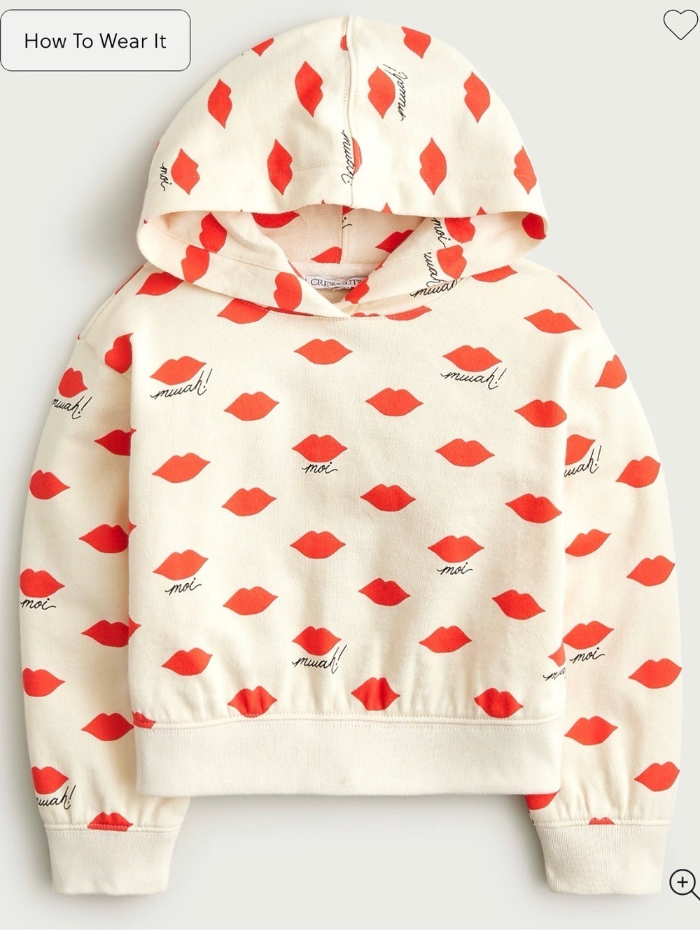 Crewcuts Cream terry Hoodie with Red Lip Print